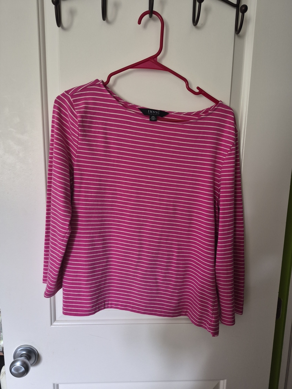 IMNYC Pink Striped Long Sleeve Boatneck Tee